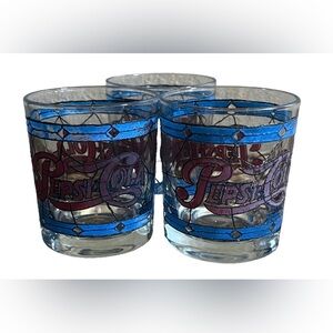 Set of 3 vintage pepsi 1970s Tiffany style stain glass glasses